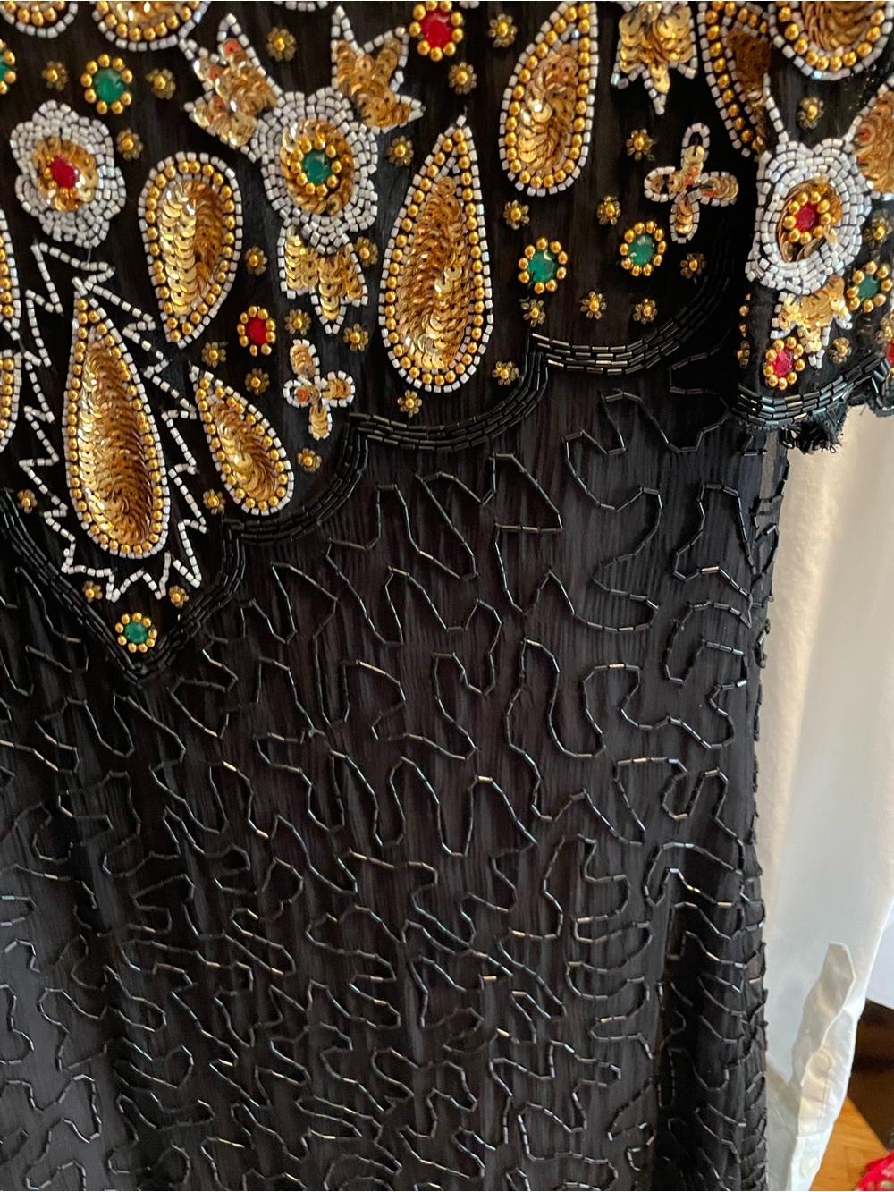 Vintage Laurence Kazar Silk Beaded Dress Black Gold Embellished L - Picture 8 of 10